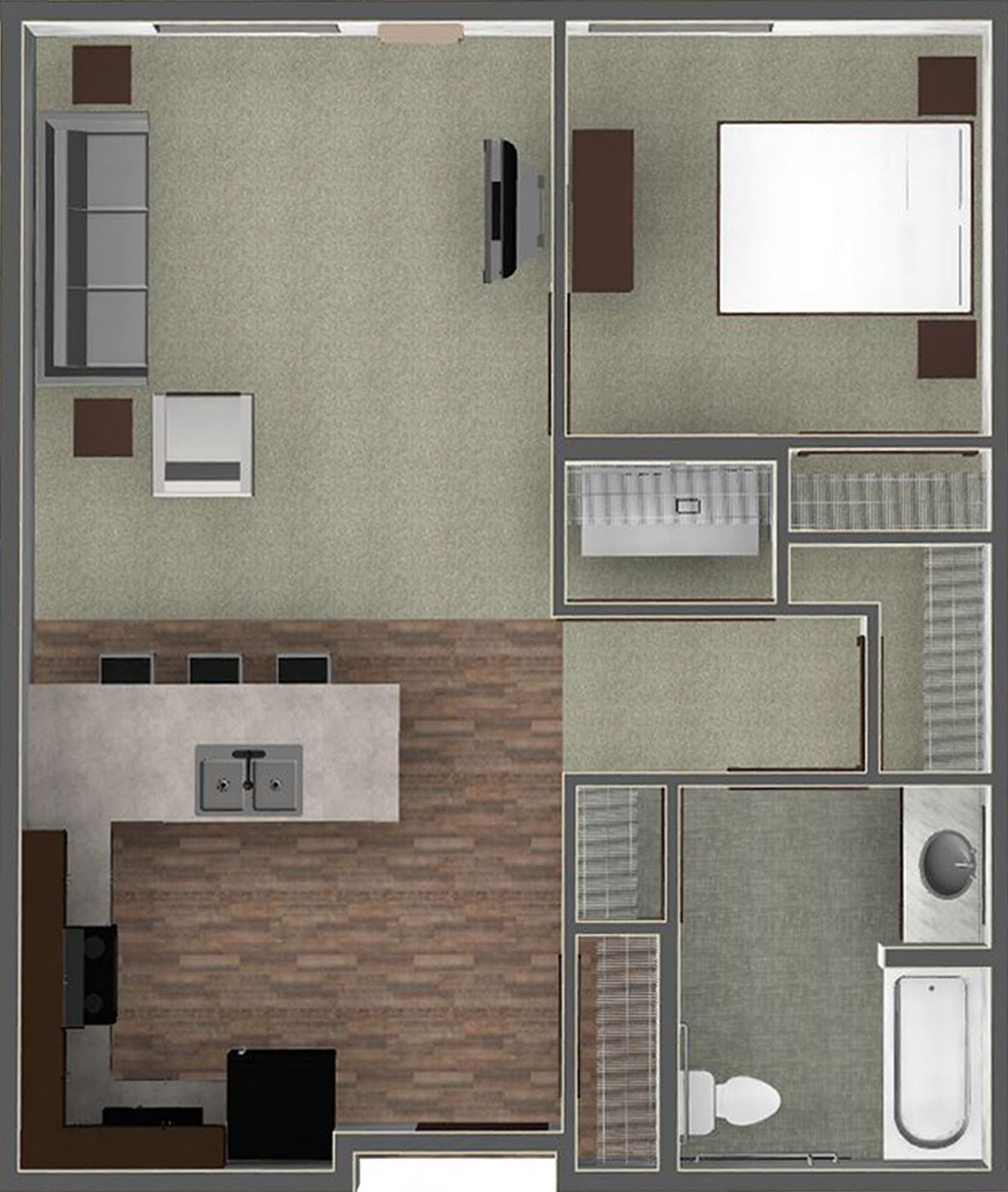 Floor plan for 1 bed, 1 bath